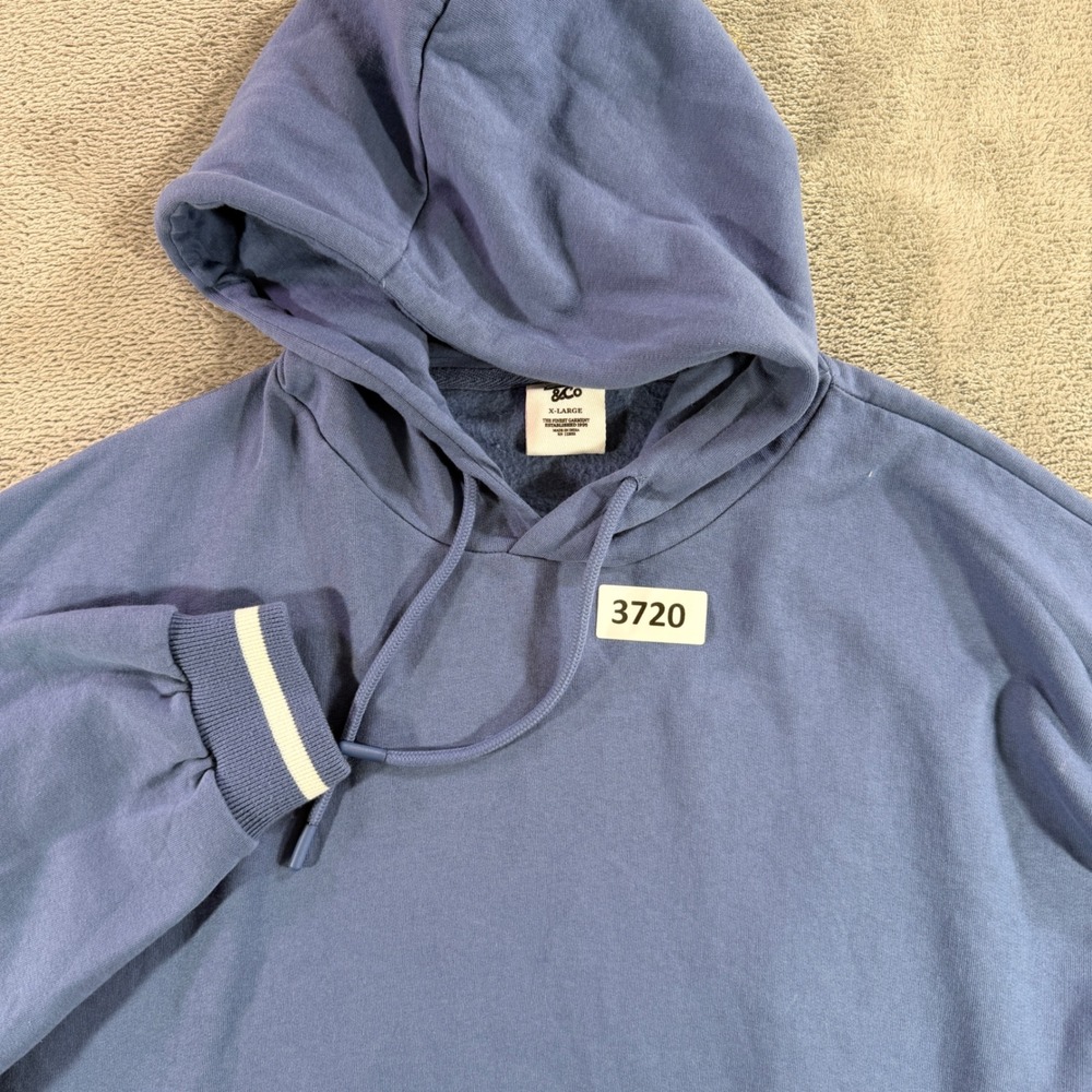 Pacific & Co Hoodie Men XL Blue Striped Ribbed Trim Fleece Pullover